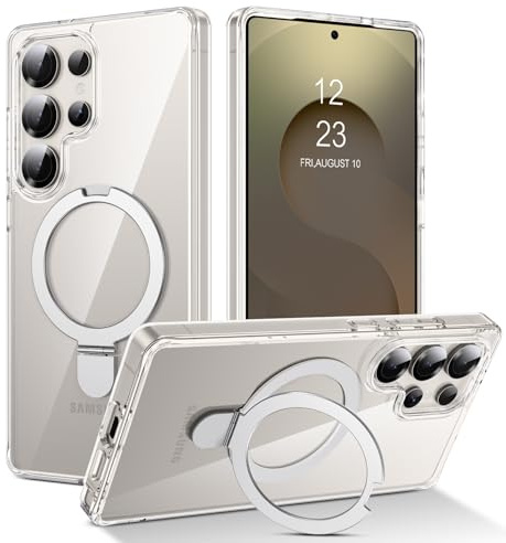 DUEDUE Magnetic for Samsung Galaxy S25 Ultra Case with Stand [Compatible with MagSafe] Invisible Ring Holder, Slim Transparent Back Shockproof Phone Case for Samsung S25 Ultra 6.9, Clear