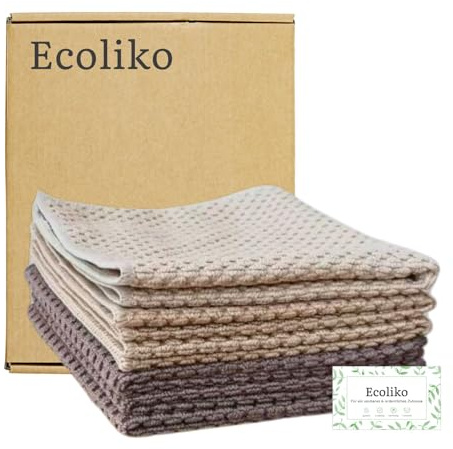 Ecoliko Putztücher für Matte & Glatte Küchenfronten [6er] fusselfrei & schnelltrocknend, Streifenfreie Reinigungstücher für Kühlschrank, zur leichten Entfernung von Öl & Fingerabdrücken, 30×30 cm