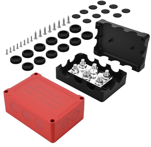 Bloc de distribution d'alimentation 400 A 12 V avec goujons de 0,6 cm, bornier positif et négatif pour système solaire de voiture, bateau (500 A 4 x 5/16 (M8) + 2 goujons de 0,9 cm (M10)