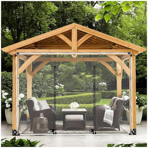 Wasserdichte PVC-Planen-Seitenteile, 0,5 mm, transparent, Outdoor-Planen-Vorhänge für Pergola, Pavillon & Carport, Reißverschluss, BxH 5,5 x 2,8 m