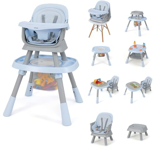 INFANS 9 in 1 High Chair, Convertible Baby Highchair for Babies and Toddlers, Table and Chair Set Building Block Infant Dining Booster Seat, Kids Stool with Activity Children Play Kitchen (Blue)