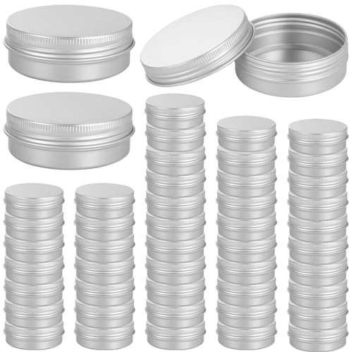 48PCS Tin Jars with Lids, 48 Stück Blechdosen mit Deckel, 60ml runde Aluminium-Teeverpackungen, wiederbefüllbare Aluminium-Kosmetikbehälter für Cremes, Salben, Balsame, Lotionen