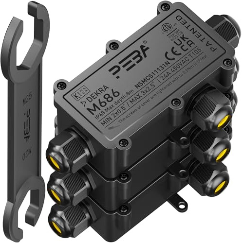 PEBA Wasserdicht Abzweigdose Erdkabel Kabelverbinder IP68 Verteilerdose steckdose aussen verteiler 4 mm-11 mm kabel für außen garten outdoor wasserdichte verbinder box 3-Wege Schwarz 3 Stück