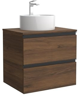 Mueble de Baño BEQUIA Metal 70cm Nogal | Lavabo sobre encimera Porcelana Centrado