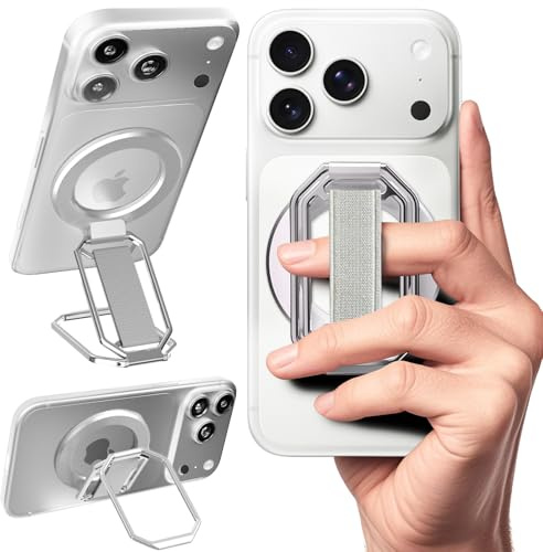 Phone Grip Stand & Ring Holder for MagSafe Case, Magnetic Kickstand, Silver