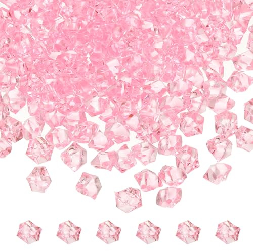 M METERXITY 150-Pack Fake Ice Rocks, 18x25mm Fake Crushed Ice Acrylic Gems Diamonds for Vase Fillers/Fish Tank/DIY Crafts [Pink]