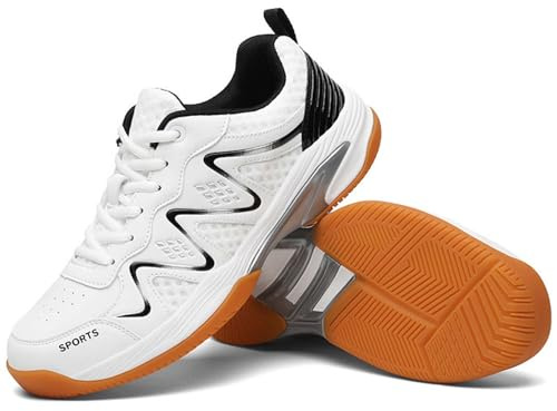 SDEQA Herr Badmintonskor Inomhus Tennisskor Bekväma Lätta Halkfria Racketboll Volleybollskor,White black,46 EU