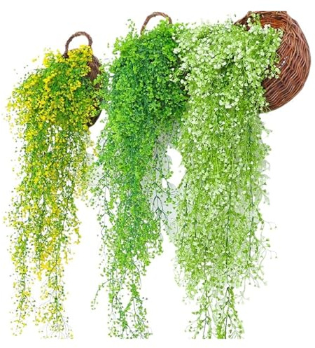 Plantas colgantes artificiales, Hiedra artificial multicolor de 75 cm y 5 tenedores for colgar en la pared, ideal for decoración del hogar, jardín y habitación.(White)