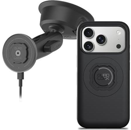 Quad Lock Heavy Duty Suction Car Phone Mount with MAG Phone Case and MAG Wireless Charging Head for iPhone 17 Pro