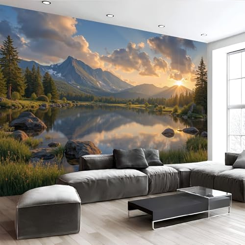Tapete Sonnenlicht Seen Fototapete Berge Landschaft Wandtapete, Wohnzimmer Schlafzimmer Kinderzimmer Moderne Tapeten Vliestapete, Landschaft Wanddeko 352x250cm (B×H)