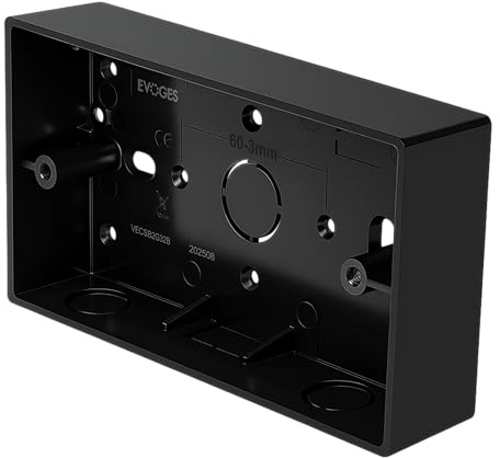 Evoges Pattress Box Black 32mm Deep – PVC Surface Back Box with Knockouts, Rounded Corners – Electrical Mounting Box for Light Switches & Plug Sockets (2 Gang)