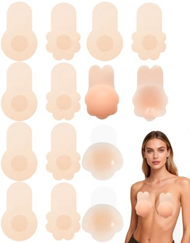 Ninnyi Pasties Nipple Covers, 7 Pairs Silicone Invisible Nipple Cover, Sticky Push up Bras for Women