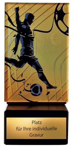 eberin – Fußball Pokal aus Glas, 12,5 cm hoch, 295 g – Moderne Fußball Trophäe aus 0,6 mm dickem Glas – Sockel aus echtem Marmor – inkl. Gravur – kein Plastik – Award für Turniere & Vereine