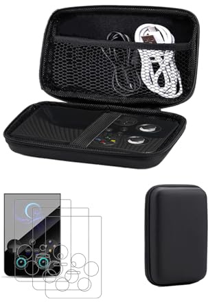 daunke Storage Case for Anbernic RG477V Handheld Game Console, with 3 Pack Screen Protector Tempered Glass, Waterproof, Shockproof, Anti-Scratch, Easy to Use and Carry,Black