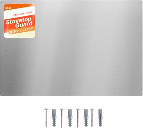 VEVOR Protector contra Salpicaduras 910 x 610 x 0,7 mm, Panel Antisalpicaduras de Acero Inoxidable, Panel Metálico de Pared para Campana Extractora, Orificios Pretaladrados, para Estufa, Cocina
