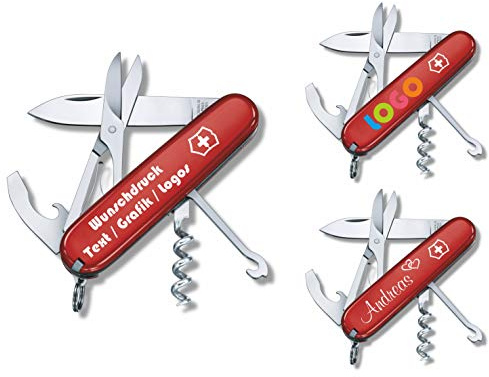 Taschenmesser COMPACT mit Wunschdruck auf der Schale I Geschenk für Männer Frauen I zum Geburtstag I Schweizer Taschenmesser personalisiert mit 15 Funktionen 1.3405
