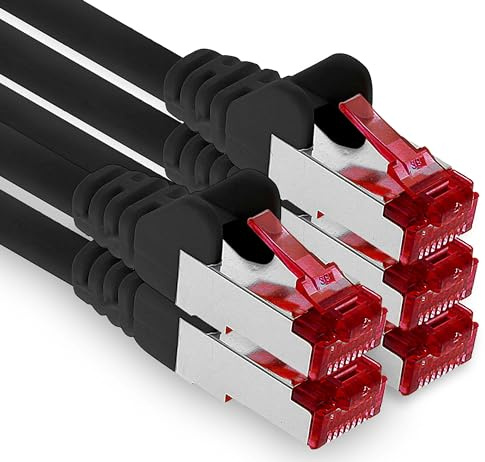 Nätverkskabel Cat 6 (1m - svart - 5 delar) Ethernet-kabel Cat-kabel Lan-kabel Cat6 (SFTP PIMF) dubbelskärmad Patchkabelsats 1000 Mbit/s Internet DSL-anslutning Router Dator