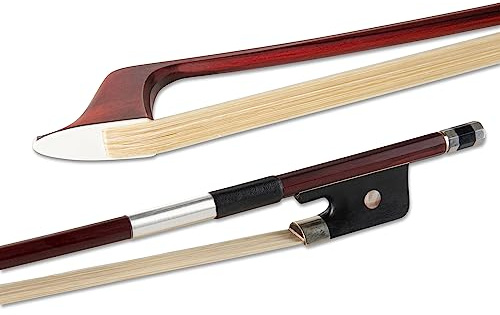 GEWA Bassbogen, Kontrabassbogen 1/4 - Naturhaar - Französisches Modell - Kantige Stange - Ebenholzfrosch