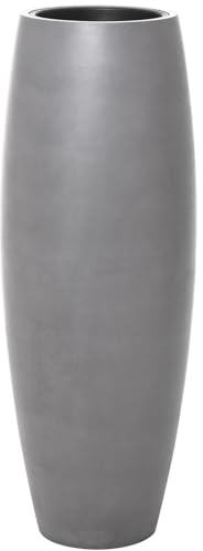 VIVANNO Bodenvase Magnum 80 cm Beton-Optik Grau - Pflanzkübel Fiberglas | Wetterfeste Blumenvase in runder bauchiger Form, frostsicheres Pflanzgefäß für Garten, Terrasse und Wohnzimmer, inkl. Einsatz