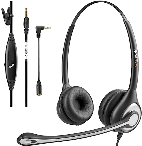 Wantek Kabelgebundenes Handy-Headset mit Mikrofon, Geräuschunterdrückung, 3,5 mm Computer-Kopfhörer für iPhone, Samsung Galaxy, Android, PC, Laptop, Tablet, Skype, Call Center Office, Ultra Comfort