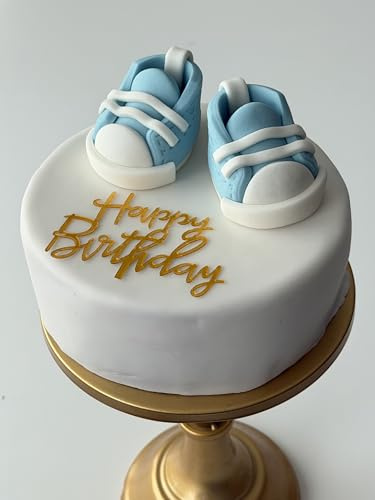 Blue Baby Boots Cake topper,Party Decoration,Personalised Custom NameFondant,Edible Icing,Great for Kids,Boy,Birthday,Christening,Baby Shower,Esy to Use