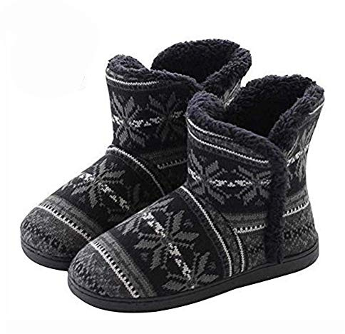 Unisex Cashmere Slipper Boots Indoor Outdoor Thermal Ankle Bootie for Mens Womens Foot Warmer Shoes Cotton Fleece Lining Winter Slipper Anti-Slip Sole Booties, Black, 6/7 UK
