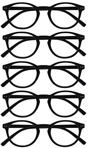 OPULIZE Zen Lesebrille 5er Pack Kleine Runde Rahmen Federscharniere Kratzfest Matt Schwarz Herren Damen RRRRR24-1 +2.00