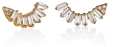 Namana Boucles d'Oreilles en 'Ear Climbers' pour Femmes. Clous d'Oreilles pour Femme serties de Zircons en Or Jaune, Or Rose ou Couleur Argent. Boucles d'Oreilles avec Écrin Cadeau