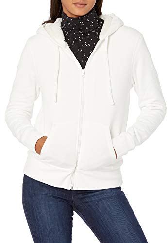 Amazon Essentials Women's Sherpa-fodrad fleecejacka med huva och dragkedja (finns i plusstorlek), Benvit, S