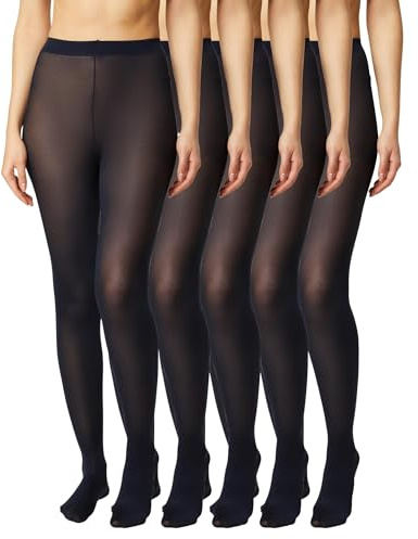 FM London Lot de 5 paires de collants pour femme Tights Femme, Marine, M