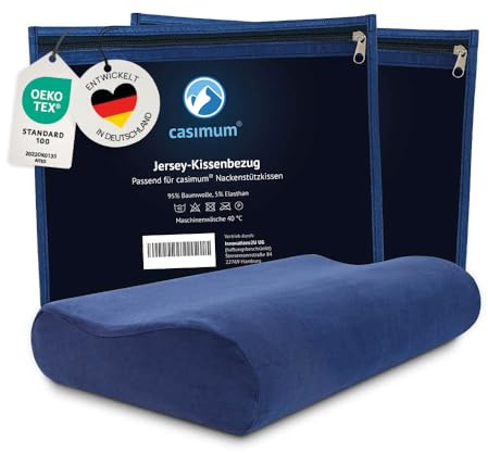 casimum Jersey Kissenbezug aus Baumwolle für Nackenstützkissen mit Reißverschluss - Abnehmbarer Schonbezug Kopfkissen 60x30 cm, blau, 2-Pack