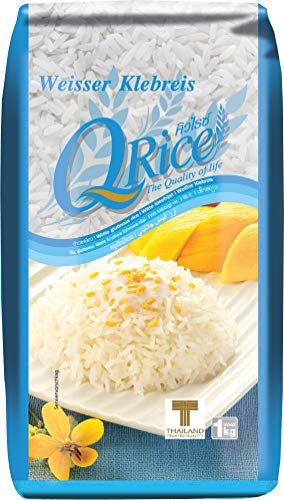 Q RICE | Weißer Klebreis Langkorn aus Thailand | 1 x 1 kg | Aromatisch mit klebriger Textur | Ideal für Currys, Sushi, Mochi oder Reispudding