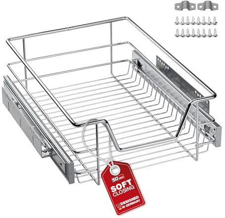 SOTECH 40 cm Teleskopschublade Vollauszug 20 kg Tragkraft Chrom | Schubladenauszug