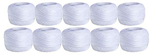 10 Stück Häkelgarn aus Baumwolle mit Perlenfäden, Häkelgarn in verschiedenen Farben für Projekte, Decken, Handschuhe und Applikationen (je 10 Gramm/85 Meter) (weiß)
