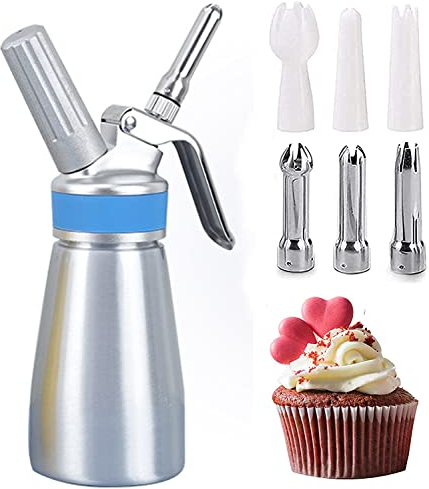 Comforty 250 ml Cream Dispenser, Cream Syphon Stainless Steel with 3 Decorative Nozzles and 1 Cleaning Brush, Stainless Steel Cream Dispenser for Creams and Sauces (250 ml Silver)