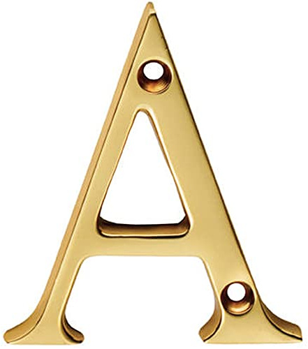 Polished Brass Door Letter A - 53mm Height - 4mm Depth - House Letter Plaque | Front Door House Numbers - Decorative External Door Letters - Numeral & Letter Plaques