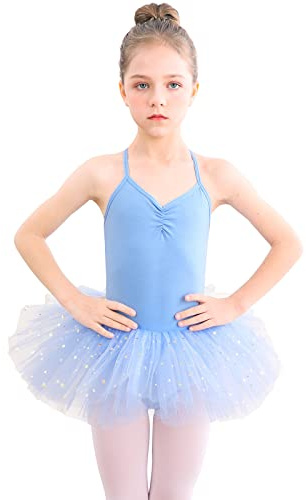 Bezioner Body per Danza tutù da Balletto Leotard Vestito Ginnastica Senza Maniche per Ragazze Blu 100