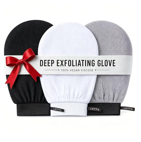 LOTTA Exfoliating Gloves for Dead Skin Removal & Skin Cell Renewal, Vegan Viscose Body Scrubber Mitt for Self-Tanning & Keratosis Pilaris, Kessa Korean Washcloth for Bath
