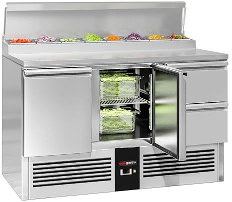 GGM Gastro | SAG147AND#SBG1212 | Zubereitungstisch Mini PREMIUM - 1368mm - 2 Türen & 2 Schubladen - für 8x GN 1/6