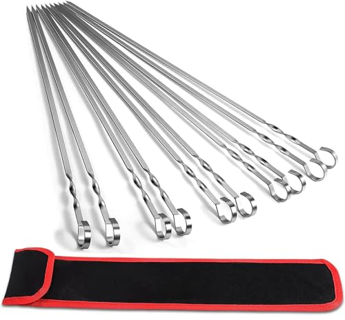 AWCIGG® 20 Piezas Brochetas para Barbacoa de Premium Acero Inoxidable 304 Brochetas de la Parrilla de 40 cm Pinchos de Metal Planos Pinchos para Barbacoa Reutilizables con Bolsa de Nylon