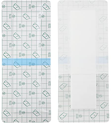 Long Waterproof Bandage Knee Replacement Surgery | 4x12 Inch Shower Protector Island Dressing Pad Bordered Gauze | Hip Surgery Recovery Large Wounds Incision Cover with Adhesive Border (Pack of 14)