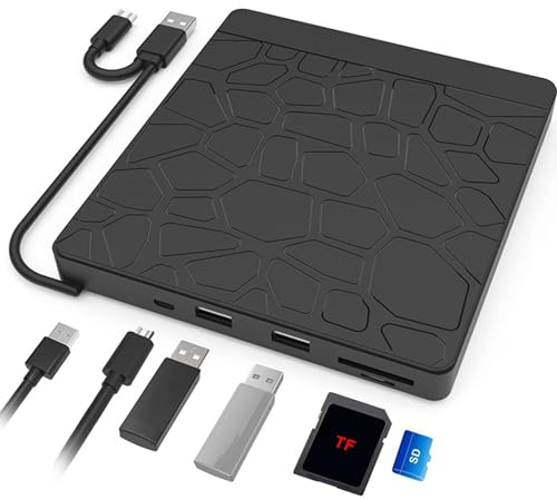 Zevmi Lettore CD DVD Esterno USB 3.0 Type-C SD/TF Card per Laptop Desktop MacBook Win11/10/8/7/XP Linux Mac OS