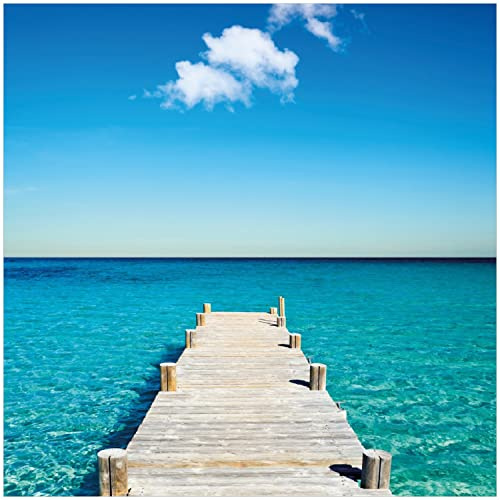 Wallario Glasbild Steg am tropischen Meer - 30 x 30 cm Wandbilder Glas in Premium-Qualität: Brillante Farben, freischwebende Optik