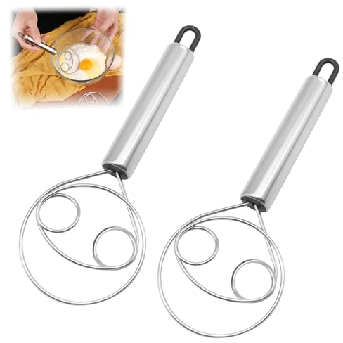 Frusta in Acciaio inox, Fruste Danesi 2 Pezzi, Frusta per Impasto Danese in con Anello, Design Danese, Adatto per la Cottura di Pane e Torte