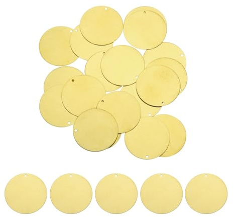 QUARKZMAN 20 Stück Messing Runde Stanzrohlinge 30mm/1.18 Zoll Gelb | DIY Etikettenanhänger für Bastelarbeiten, Anhängerdekoration, 1.5mm/0.06 Zoll Einseitiges Loch
