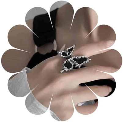 Aneneiceera Vintage Esmalte Mariposa Anillos Negro Mariposa Dedo Anillo Gótico Asimétrico Nudillo Anillos Punk Declaración Anillo Ajustable Anillos Exagerados Joyas Para Mujeres Y Niñas