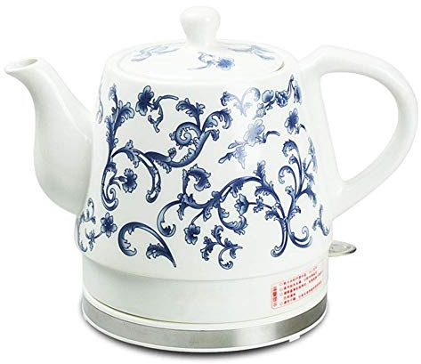 Bouilloire électrique blanche sans fil en céramique, pichet rétro de 1 l, eau rapide de 1000 W pour le thé, le café et la soupe (couleur : B) Safehappy