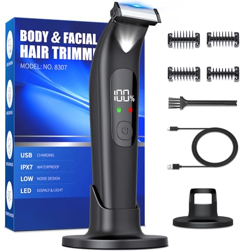 Rasoio Elettrico Corpo Uomo,Rasoio Corpo Uomo con illuminazione a LED,Depilatore Corpo Uomo IPX7 Impermeabile,Rasoio Parti Intime Uomo,Rasoio Elettrico Barba con Testina T,7500 Giri/Min,Type-C