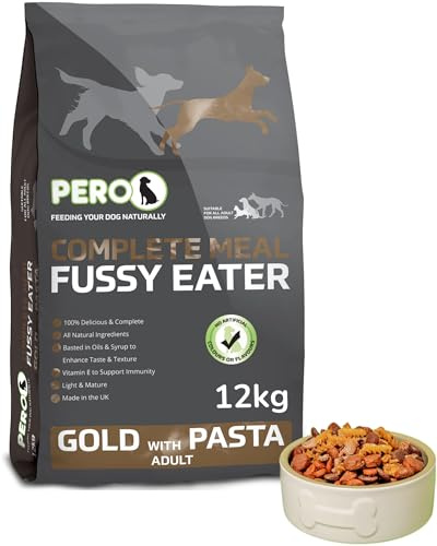 Pero Fussy Eater Dog Food – Gold with Pasta – Tasty Complete Dry Dog Food, Meat & Pasta Blend, For Picky Dogs (12kg)