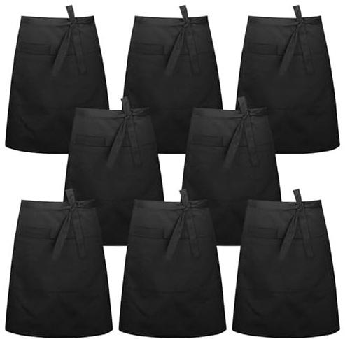 8 Stück Taillenschürze, Schürze Damen, 55*86*8cm Vorbinder Schürze, Kellnerschürze Kellnerschürze Kochschürze Schwarze Vorbinder Mit 3 Taschen Unisex Für Cafe Küche Restaurant Bar(Schwarz)